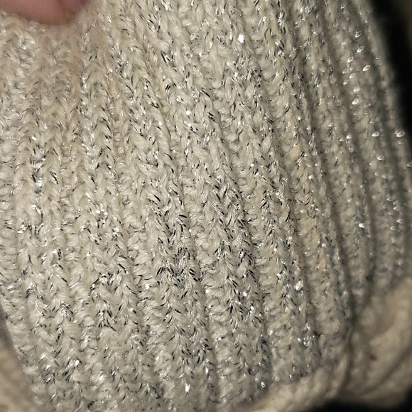 BLUE RED CREAM STRIPED COLOR BLOCKED SWEATER SILVER SPARKLE ACCENT CABLE KNIT - Picture 4 of 7